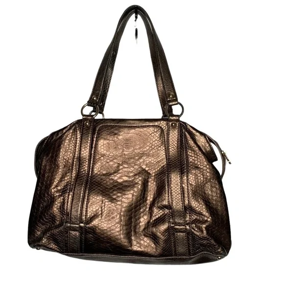 Michael Kors womens Snakeskin print Handbag Bronze Logo Gold Adorable! - Picture 7 of 15